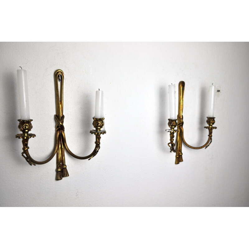 Pair of vintage brass candle holders, France 1980
