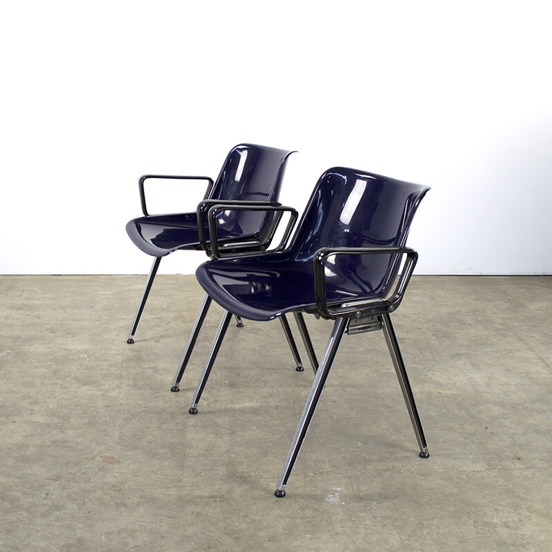 Pair of Tecno SM203 office chairs in blue acrylic - 1980s
