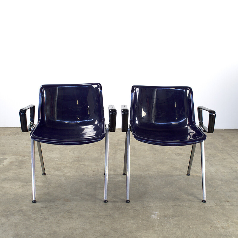 Pair of Tecno SM203 office chairs in blue acrylic - 1980s