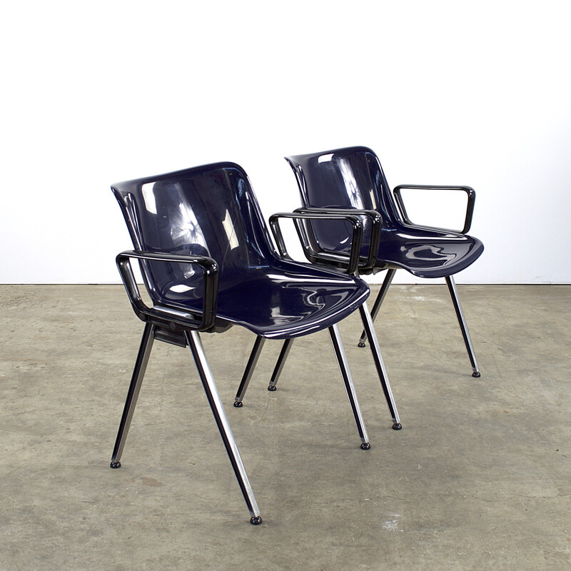 Pair of Tecno SM203 office chairs in blue acrylic - 1980s