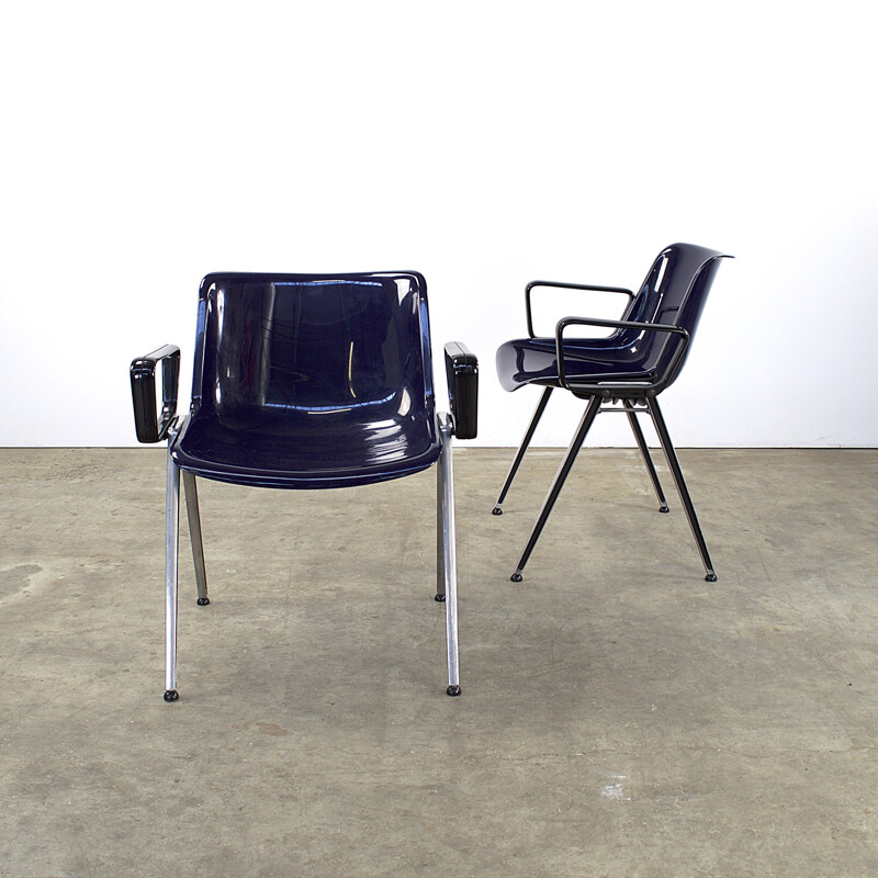 Pair of Tecno SM203 office chairs in blue acrylic - 1980s