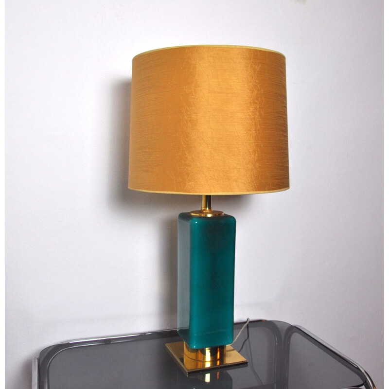 Vintage lamp in green glass and brass, Spain 1950