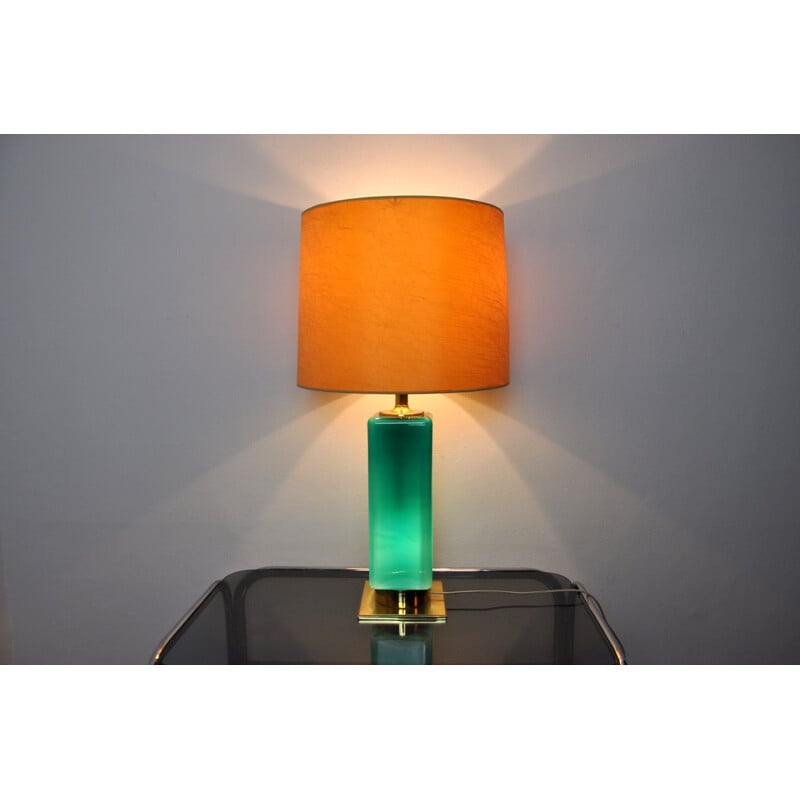 Vintage lamp in green glass and brass, Spain 1950