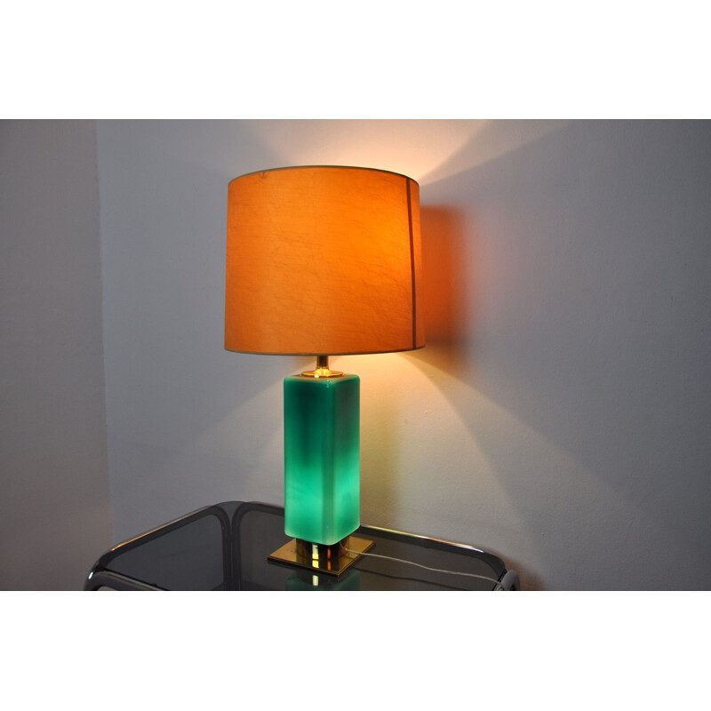 Vintage lamp in green glass and brass, Spain 1950