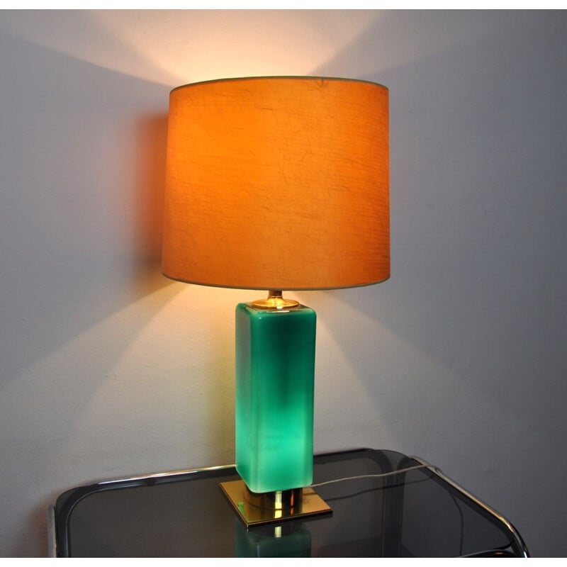 Vintage lamp in green glass and brass, Spain 1950