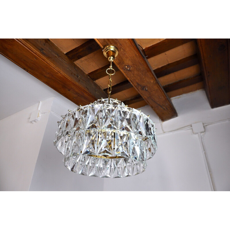 Vintage kinkeldey chandelier in gold metal and crystals, Germany 1970