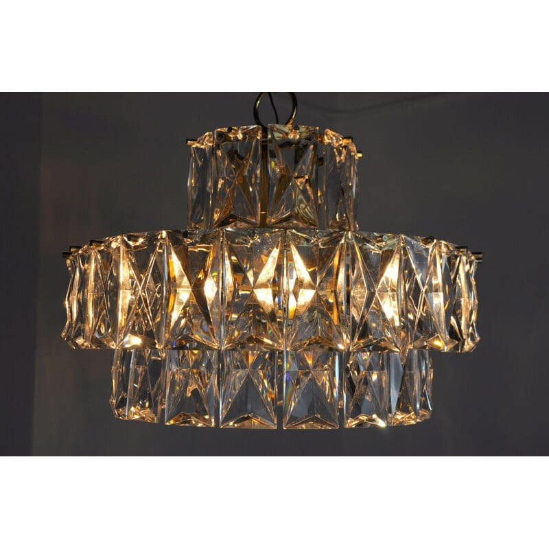 Vintage kinkeldey chandelier in gold metal and crystals, Germany 1970