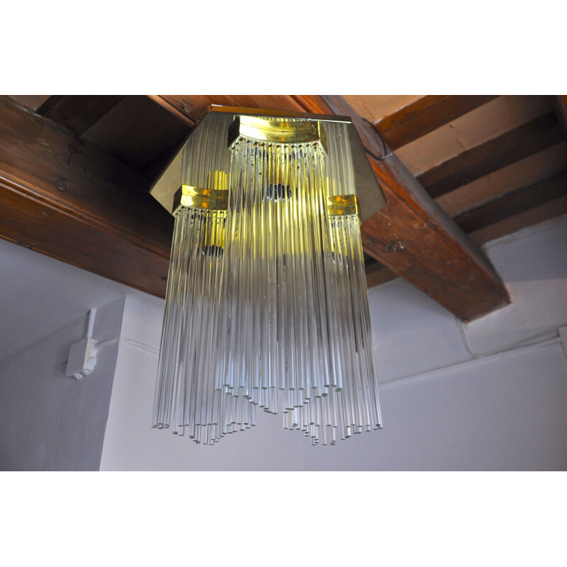 Vintage gilded metal ceiling light by Gaetano Sciolari for Lightolier, Italy 1970