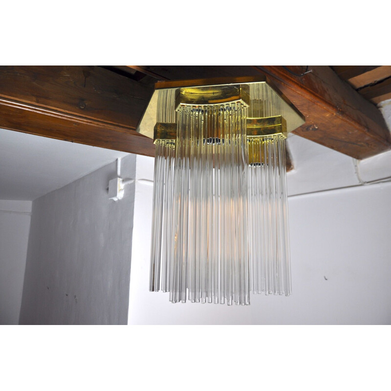 Vintage vergulde metalen plafondlamp van Gaetano Sciolari voor Lightolier, Italië 1970