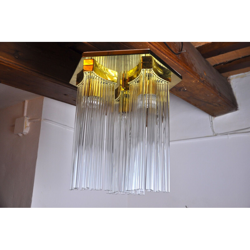 Vintage gilded metal ceiling light by Gaetano Sciolari for Lightolier, Italy 1970