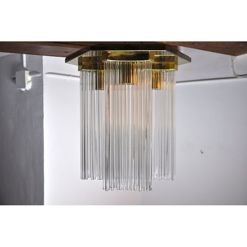 Vintage gilded metal ceiling light by Gaetano Sciolari for Lightolier, Italy 1970