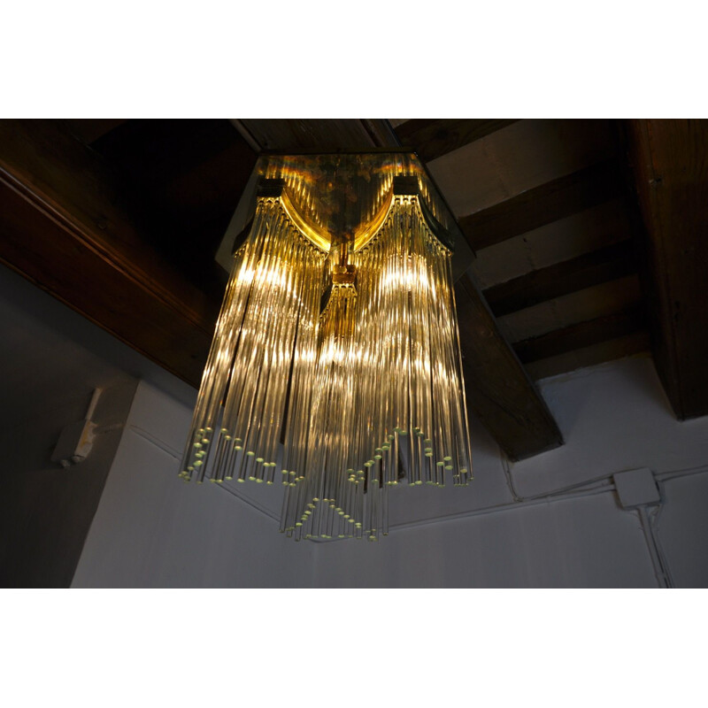 Lampada da soffitto vintage in metallo dorato di Gaetano Sciolari per Lightolier, Italia 1970