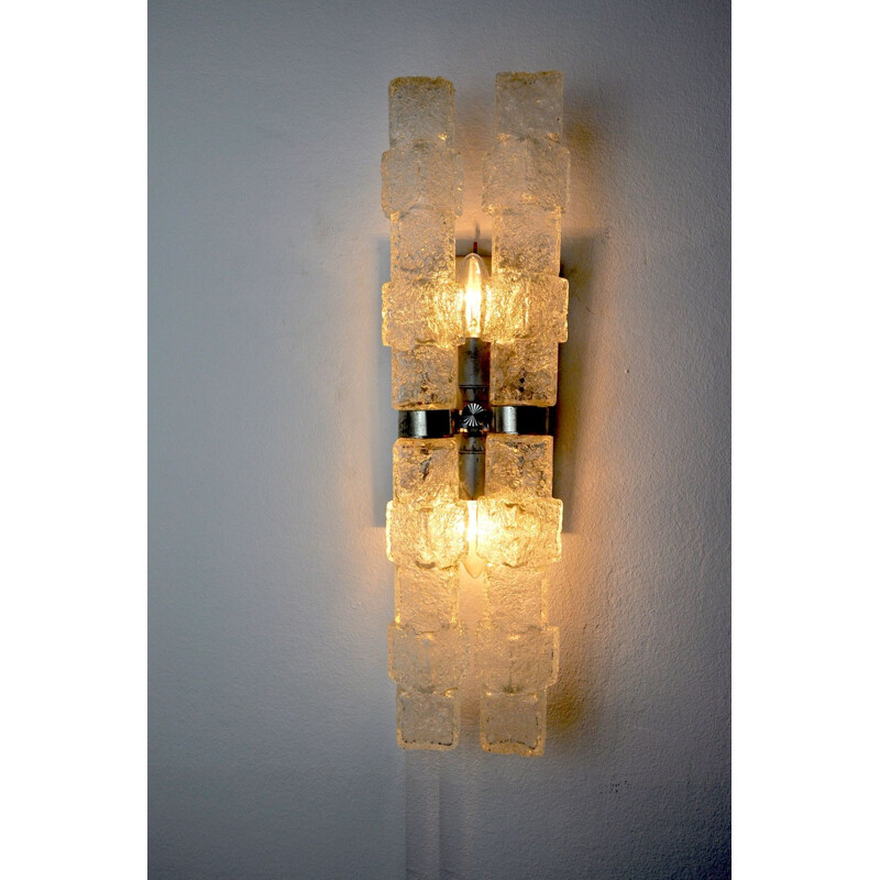 Vintage murano wall lamp in the shape of frosted icicles, Italy 1970