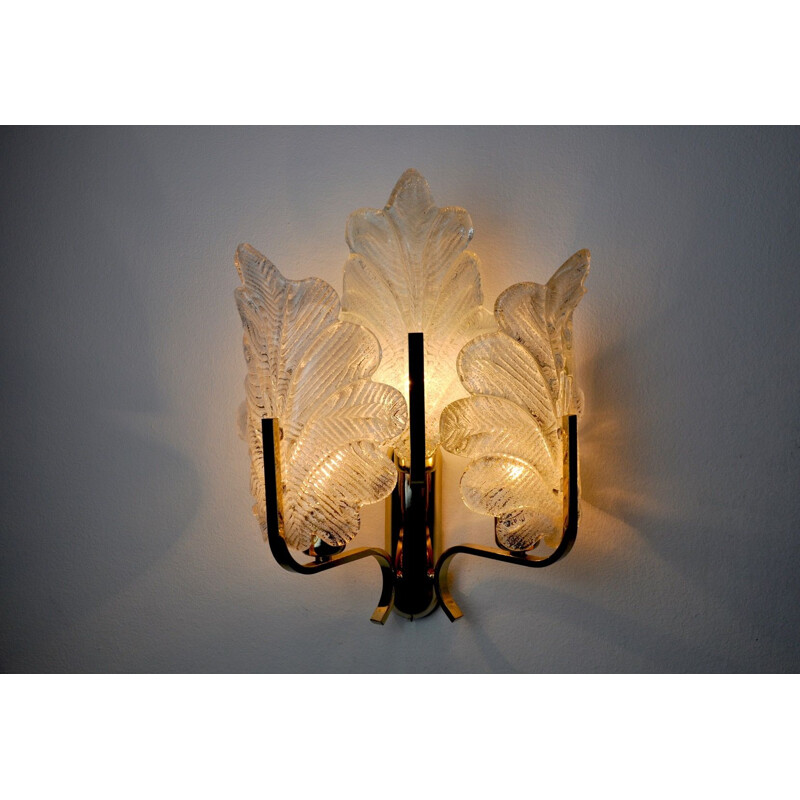 Vintage 3 arm metalen en glazen wandlamp door Carl Fagerlund voor lyfa, Oostenrijk 1970