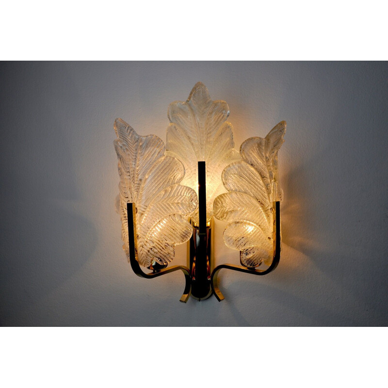 Vintage 3 arms metal and glass wall lamp by Carl Fagerlund for lyfa, Austria 1970