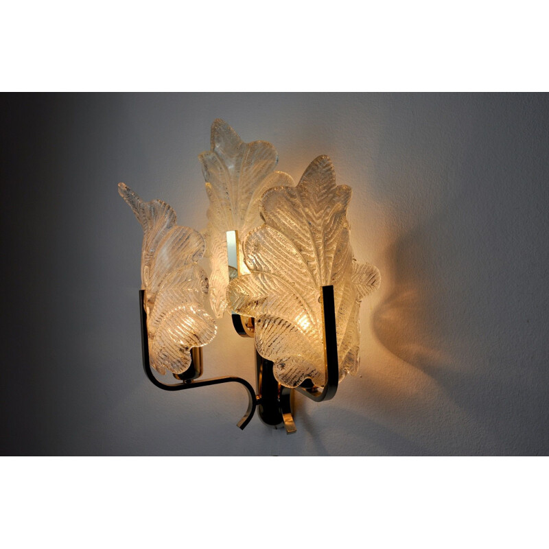 Vintage 3 arm metalen en glazen wandlamp door Carl Fagerlund voor lyfa, Oostenrijk 1970