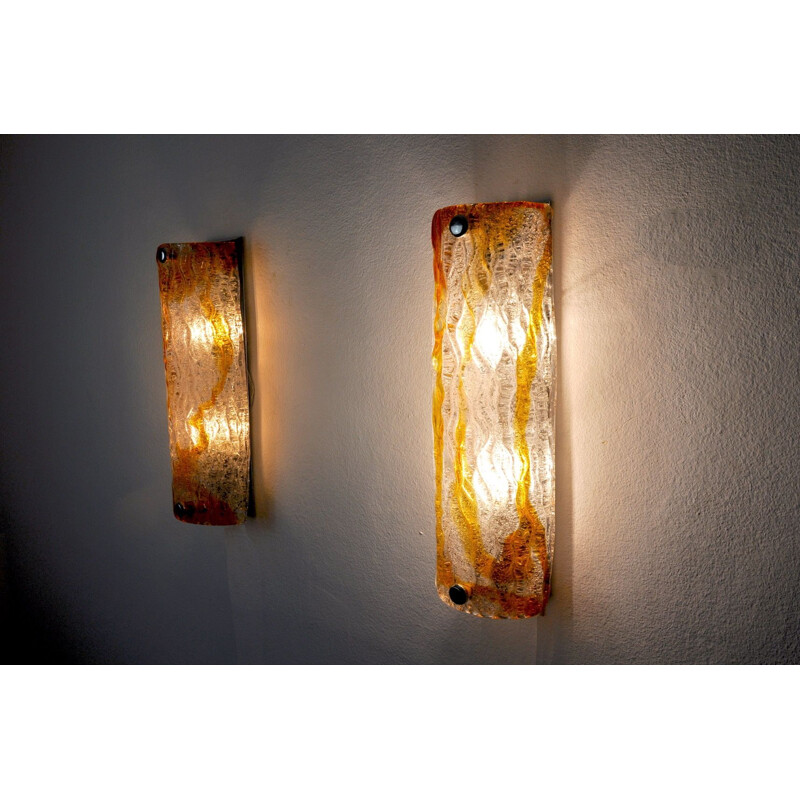 Pair of mid century two-tone sconces by Mazzega Murano, Italy 1970