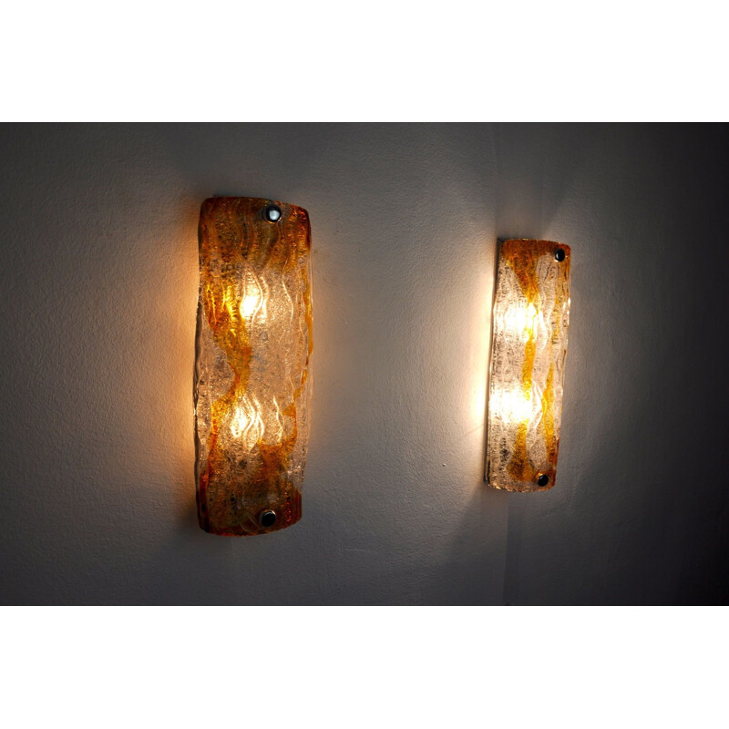 Pair of mid century two-tone sconces by Mazzega Murano, Italy 1970