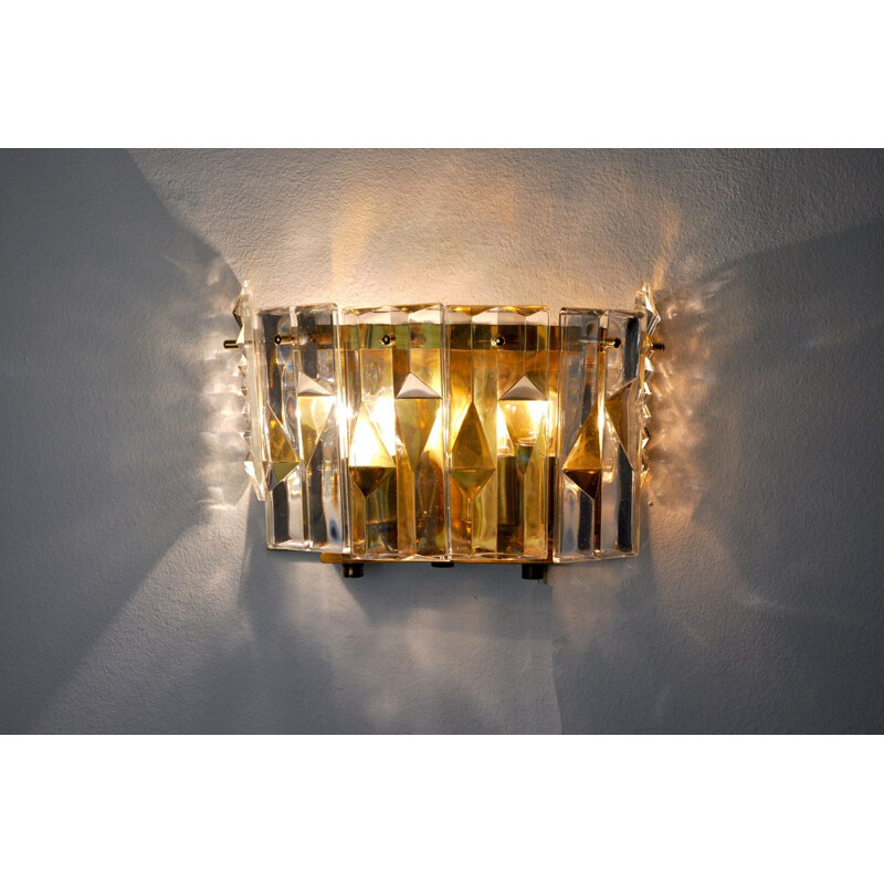Lampada da parete vintage kinkeldey con 6 cristalli, Germania 1970