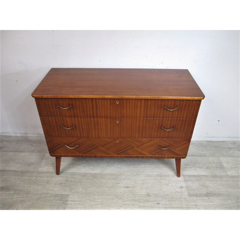 Commode vintage en placage d'acajou avec 3 tiroirs, 1960