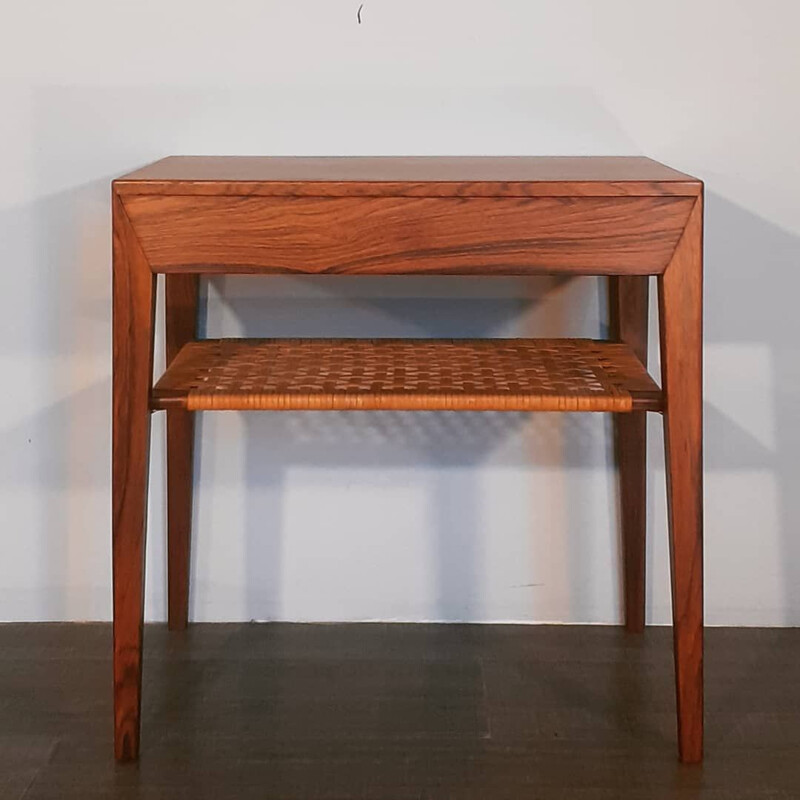 Vintage rosewood bedside table Severin Hansen by Haslev, Denmark 1950s