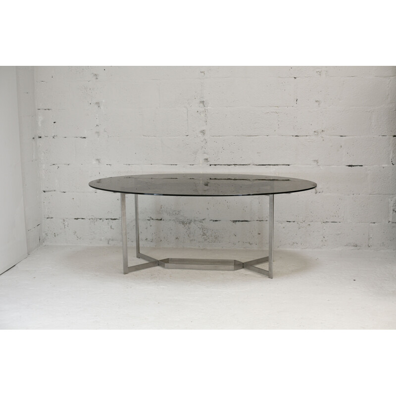 Vintage-Tisch DOM aus gebürstetem Aluminium von Paul Legard, Frankreich circa 1970