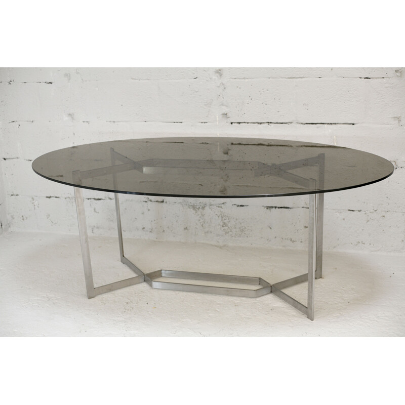 DOM vintage table in brushed aluminium by Paul Legard, France circa 1970s