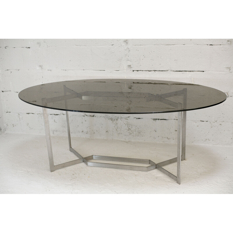 Table vintage DOM en aluminium brossé par Paul Legard, France circa 1970