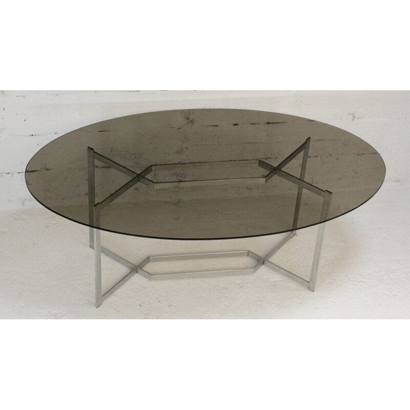 Vintage-Tisch DOM aus gebürstetem Aluminium von Paul Legard, Frankreich circa 1970