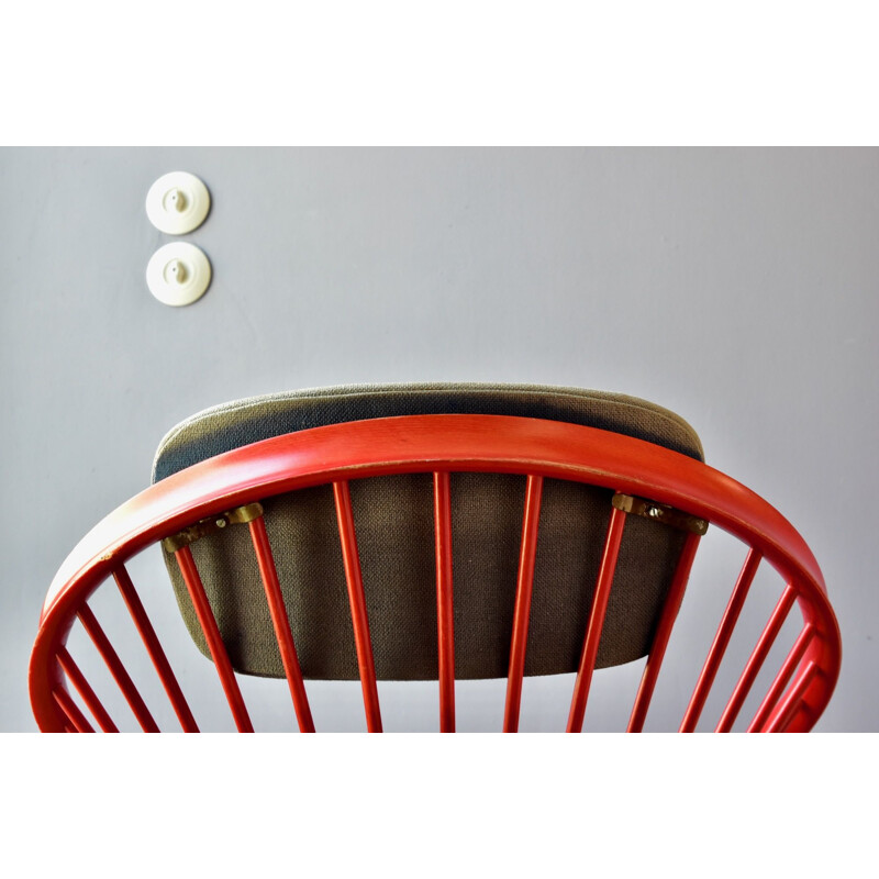 Chaise circulaire rouge vintage par Yngve Ekström pour Swedese, Suède 1960