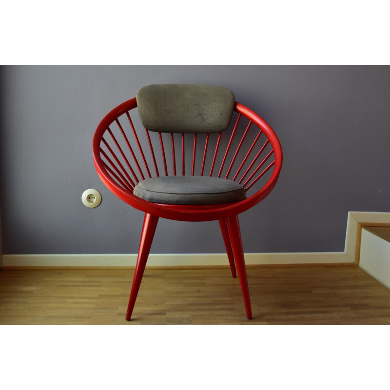 Chaise circulaire rouge vintage par Yngve Ekström pour Swedese, Suède 1960