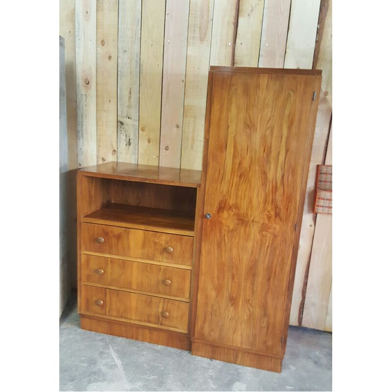 Vintage Art Deco walnut veneer storage cabinet