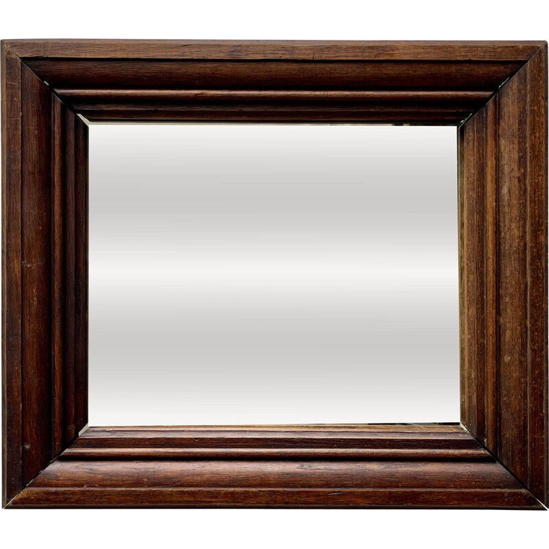 Mid century rectangular mirror with thick wooden frame, 1930s