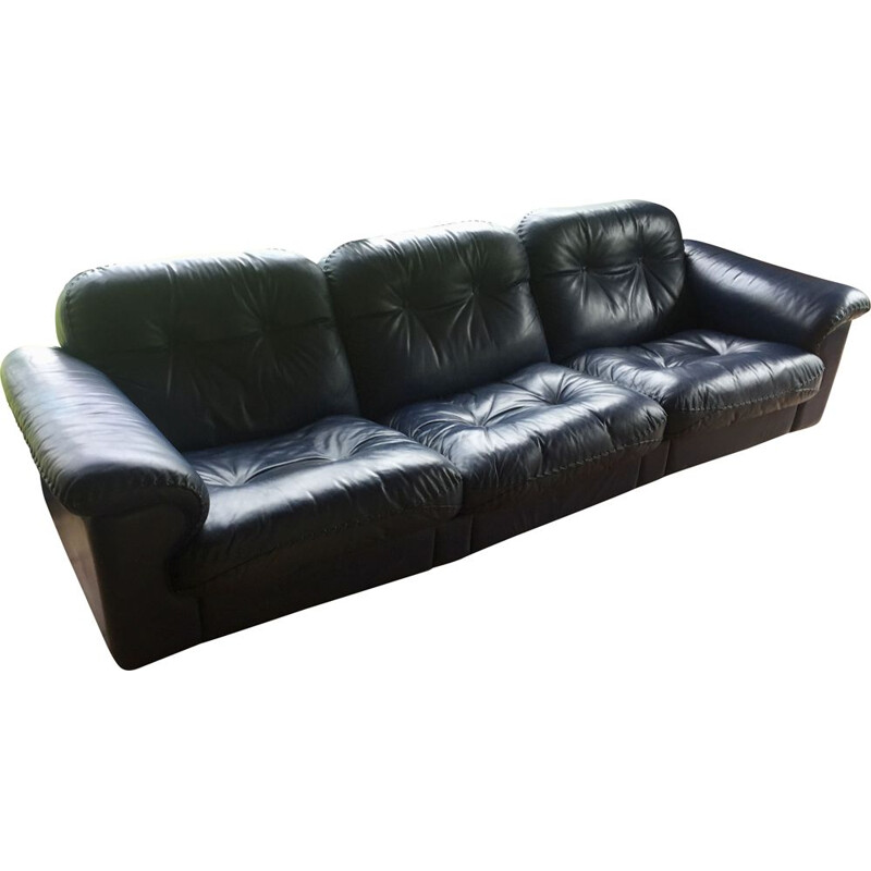 Blue vintage leather sofa DS 101 for De Sede, 1970s