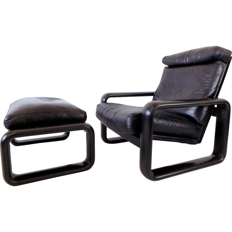 Mid century leather armchair with ottoman by Burkhard Vogtherr for Rosenthal Hombre, 1970s