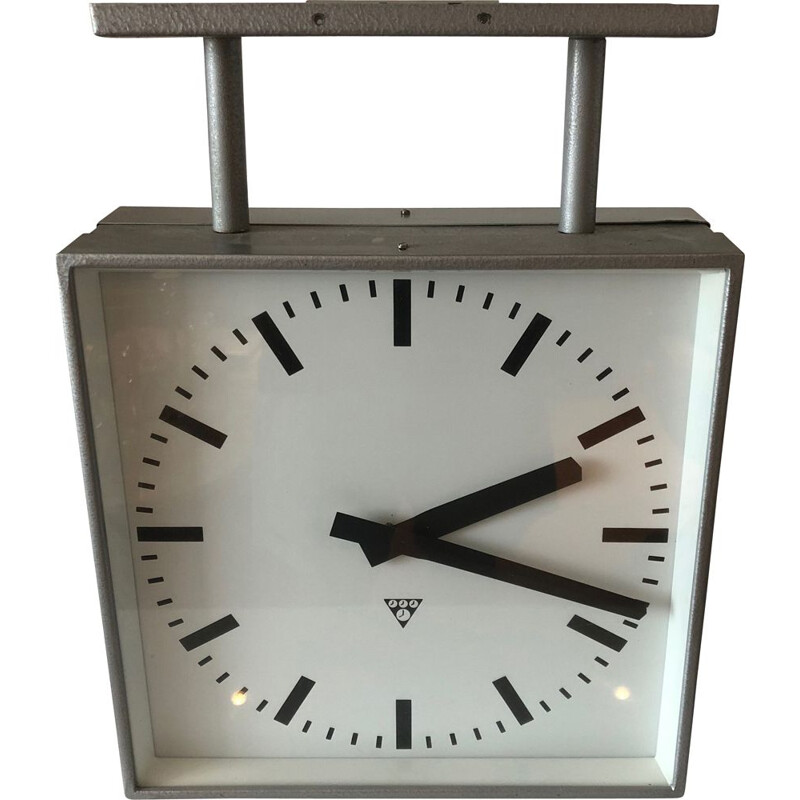 Mid century Pragotron square bilateral clock, Czechoslovakia 1970s