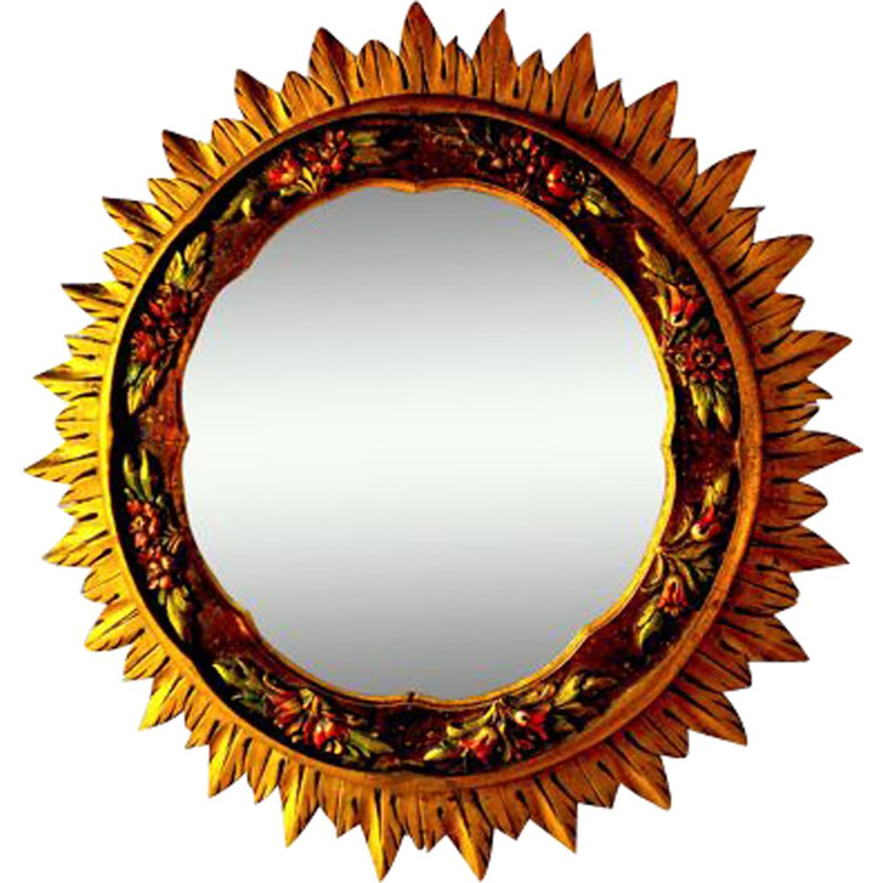 Specchio solare d'epoca in legno dorato, Francia 1980