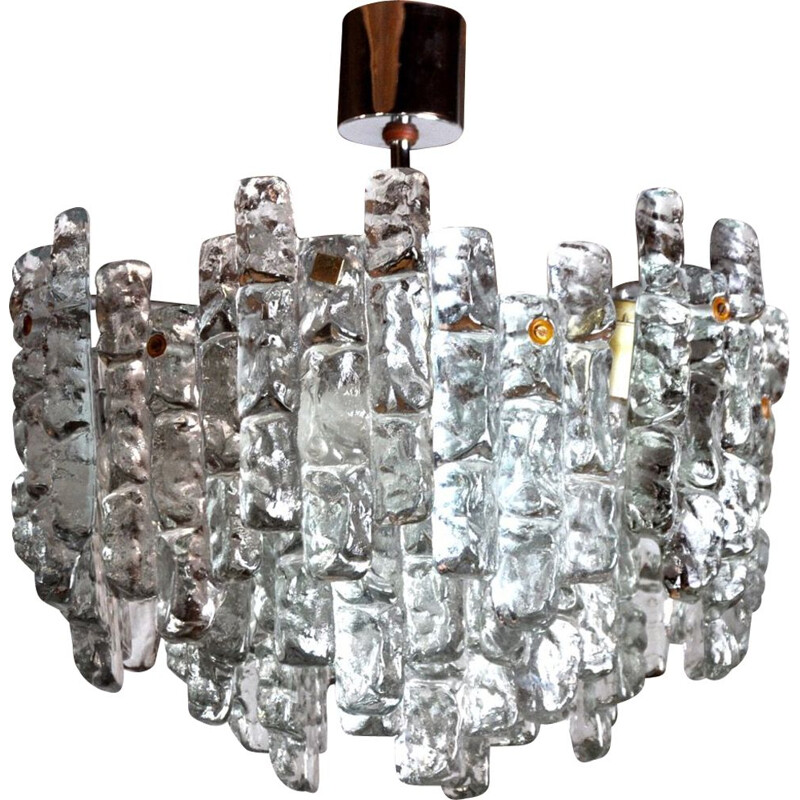 Vintage frosted glass chandelier by J.T Kalmar, Austria 1970