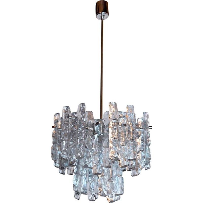 Vintage frosted glass chandelier with 2 levels by J.T Kalmar, Austria 1970