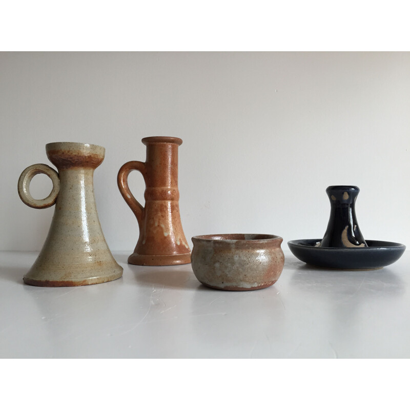 Mid century set of candle holders and candle jar in Sandstone 