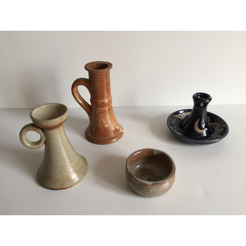 Mid century set of candle holders and candle jar in Sandstone 