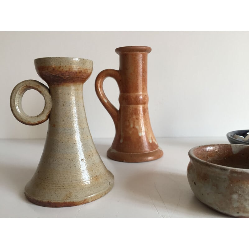 Mid century set of candle holders and candle jar in Sandstone 