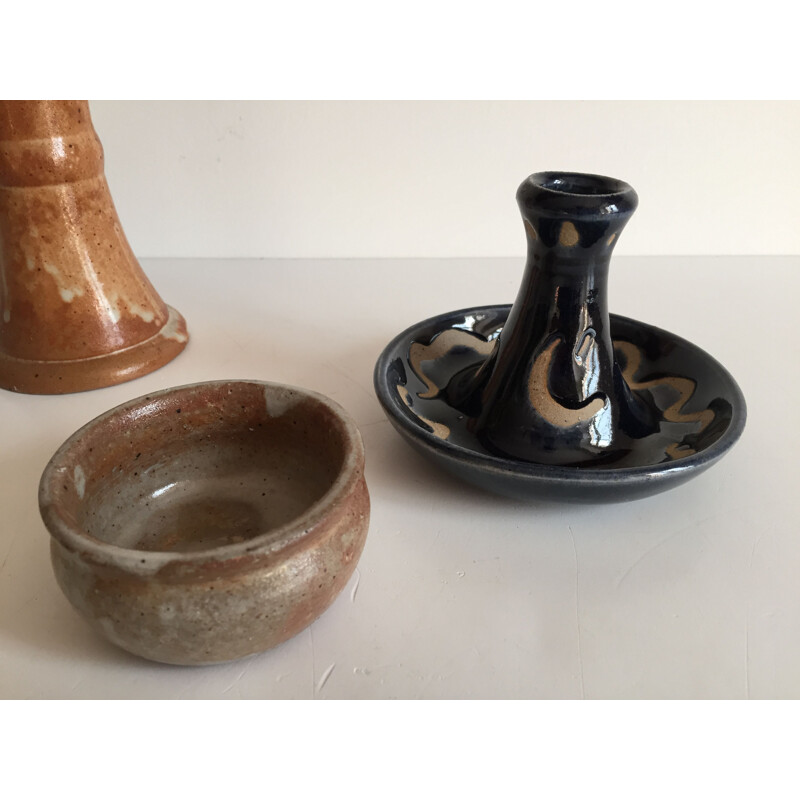 Mid century set of candle holders and candle jar in Sandstone 