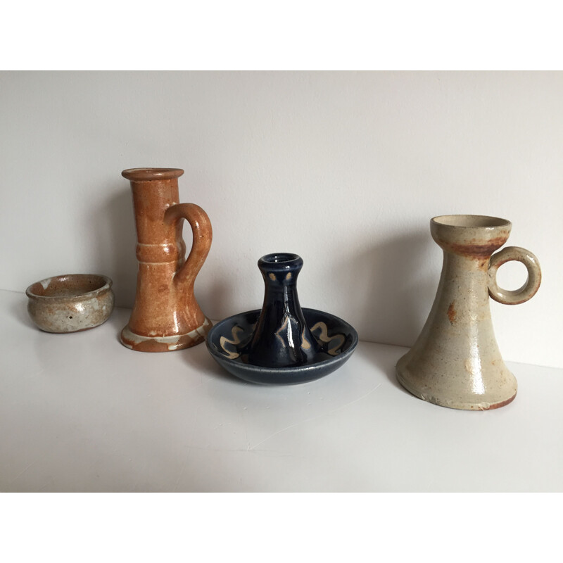 Mid century set of candle holders and candle jar in Sandstone 