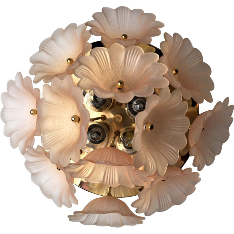 Mid century flower ceiling lamp by Murano Mazzega, Italy 1970s