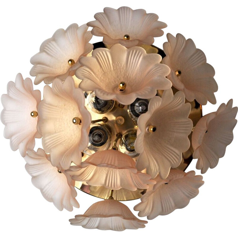 Vintage Murano Mazzega bloem plafondlamp, Italië 1970