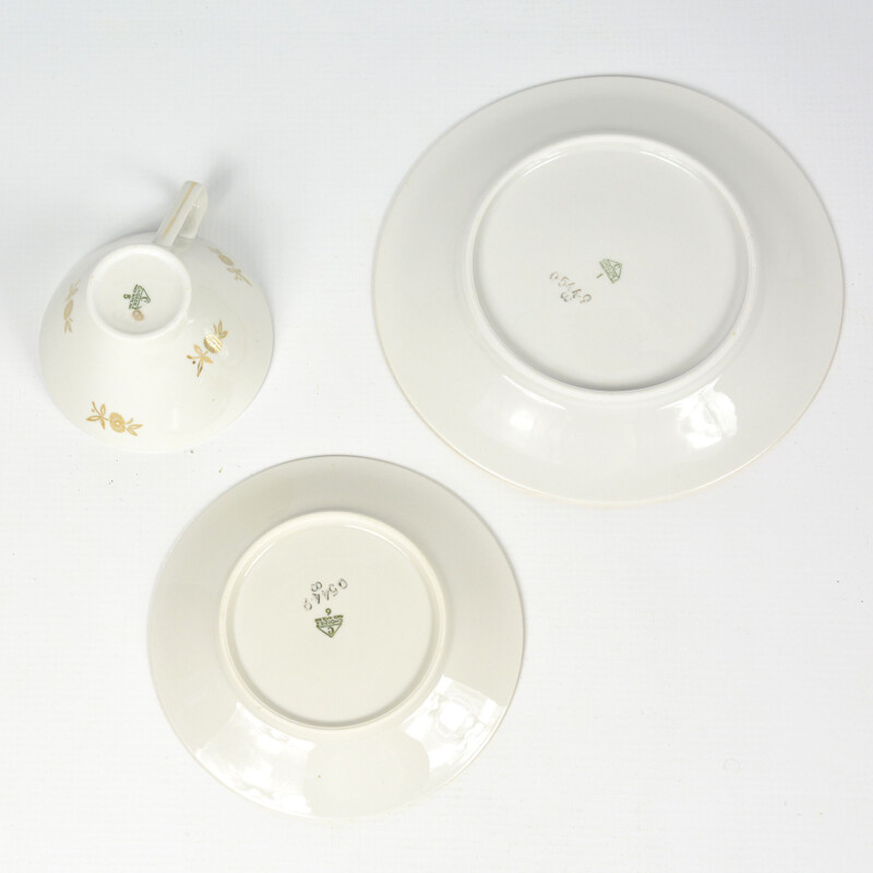 Vintage porcelain breakfast set by Chodziez, Poland 1950