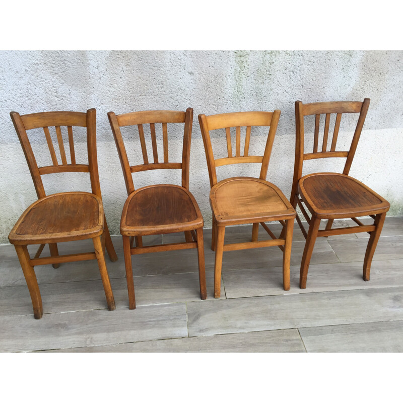 Lot de 4 chaises vintage par Bistrot pour 3 Luterma, 1930-1940s