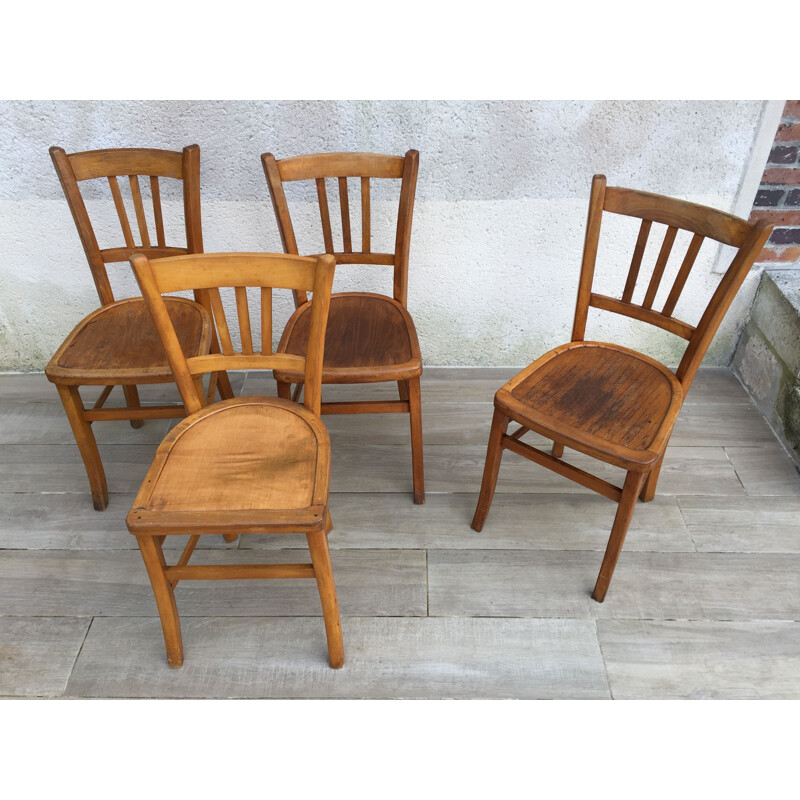 Set of 4 vintage chairs by Bistrot for 3 Luterma, 1930-1940s