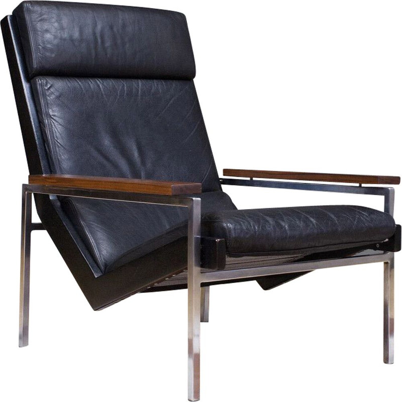 Vintage lounge chair Lotus in black leather by Rob Parry, 1960s